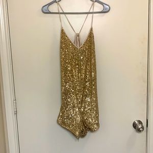 Victoria’s Secret gold sequin romper never worn size m